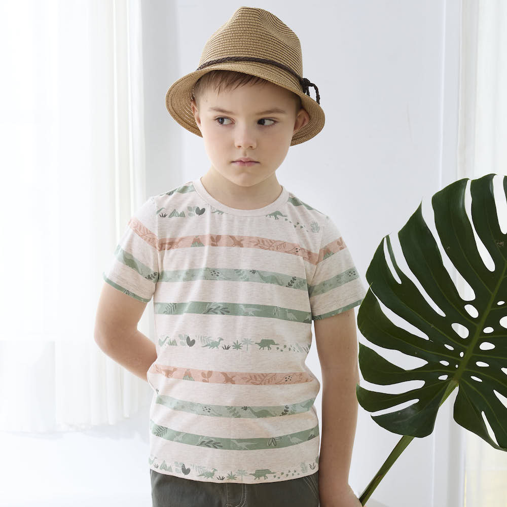 PIPPY可愛恐龍印花圓領棉質上衣 卡其