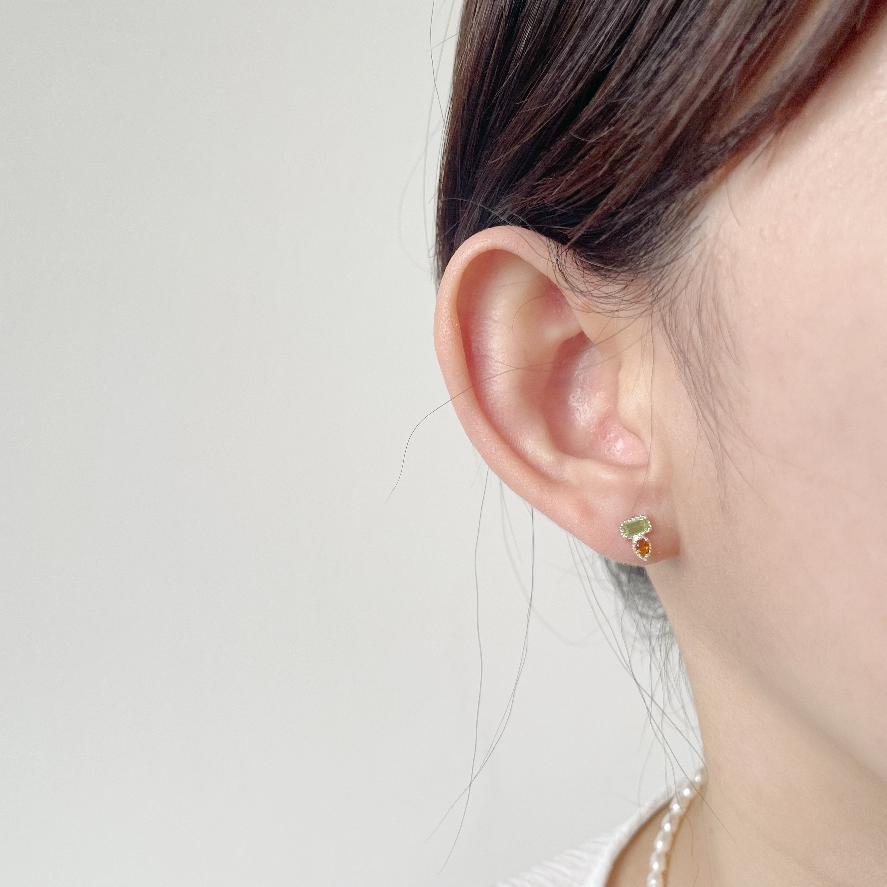 細方水滴橄欖黃水晶轉珠耳環