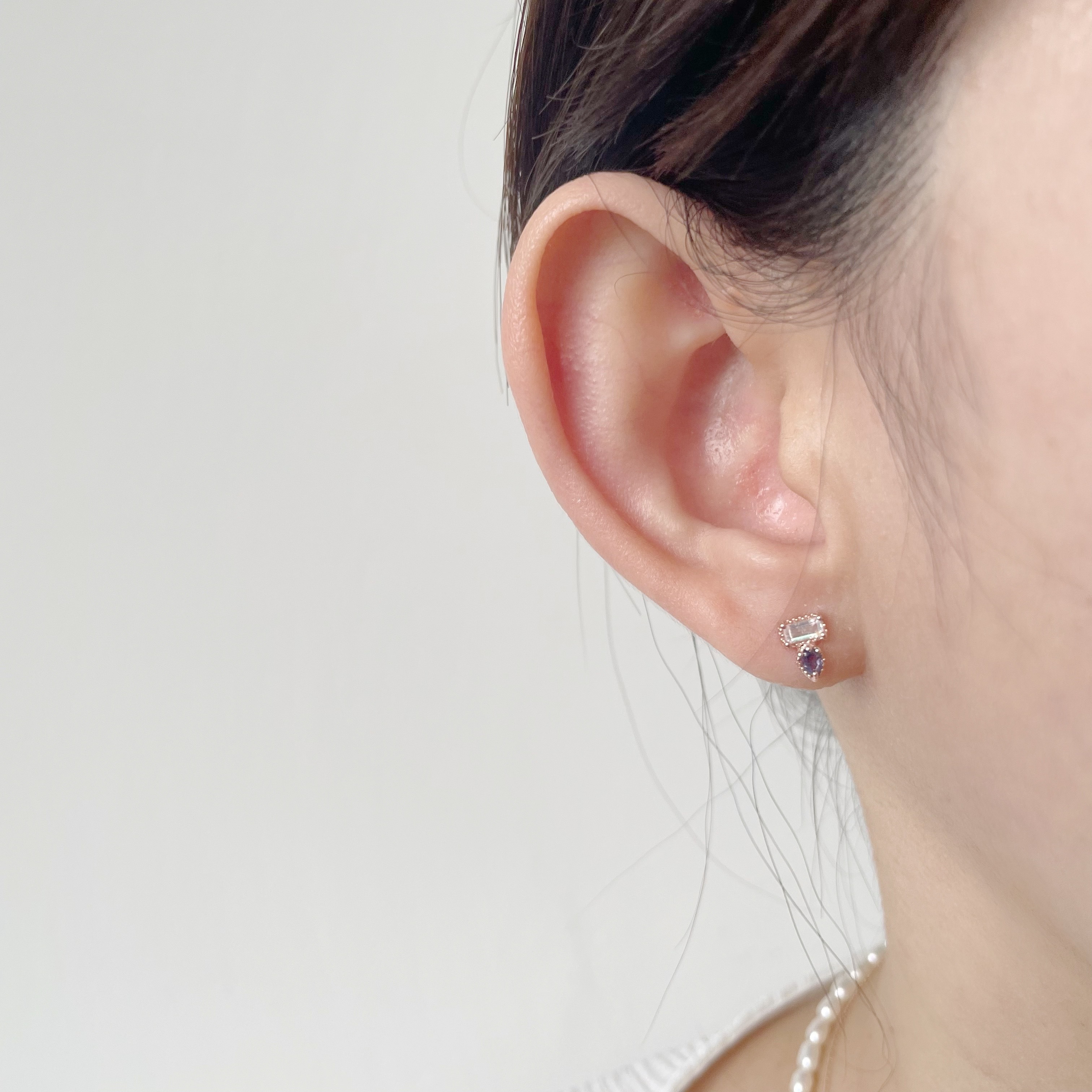 細方水滴月光菫青石轉珠耳環