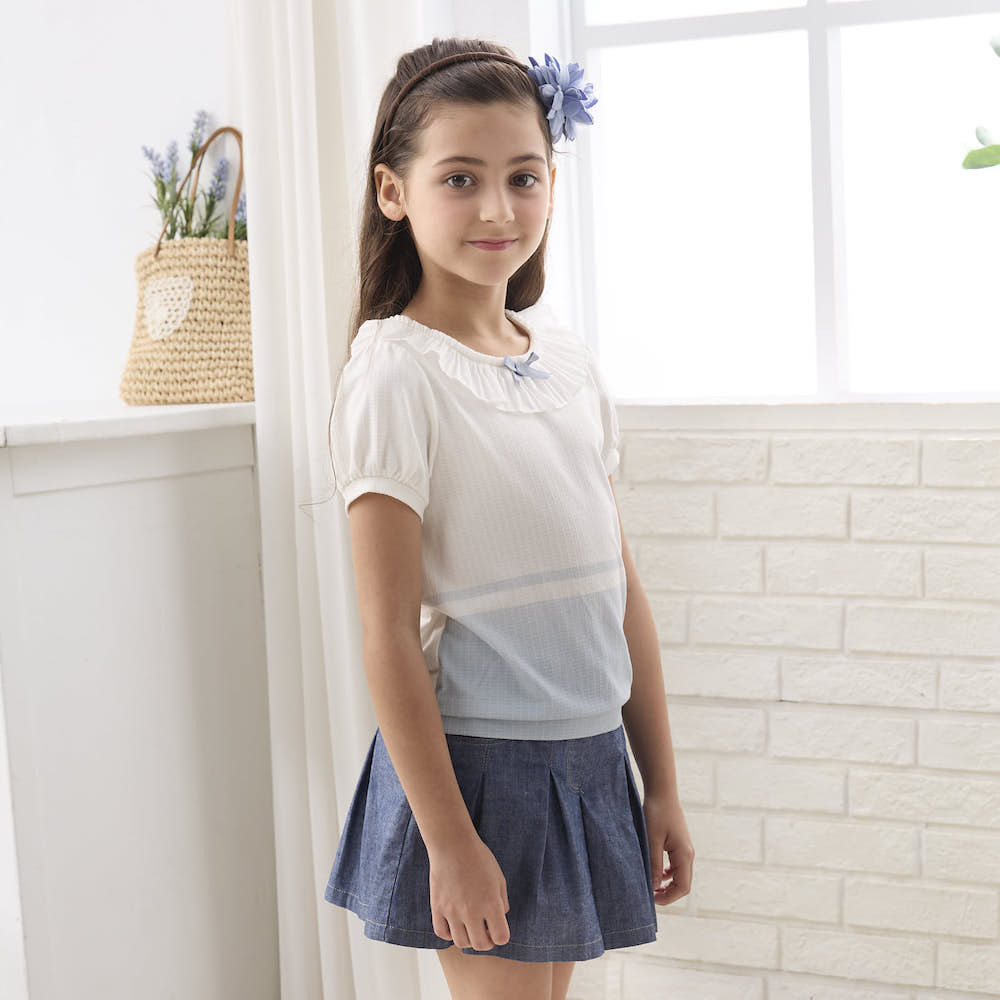 PIPPY優雅百摺領漸層染上衣 藍