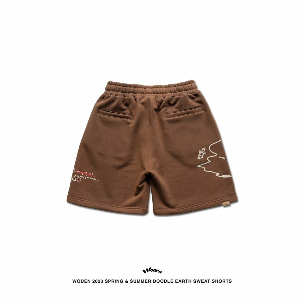 WODEN 2023 Spring & Summer Doodle Earth Sweat shorts 咖啡
