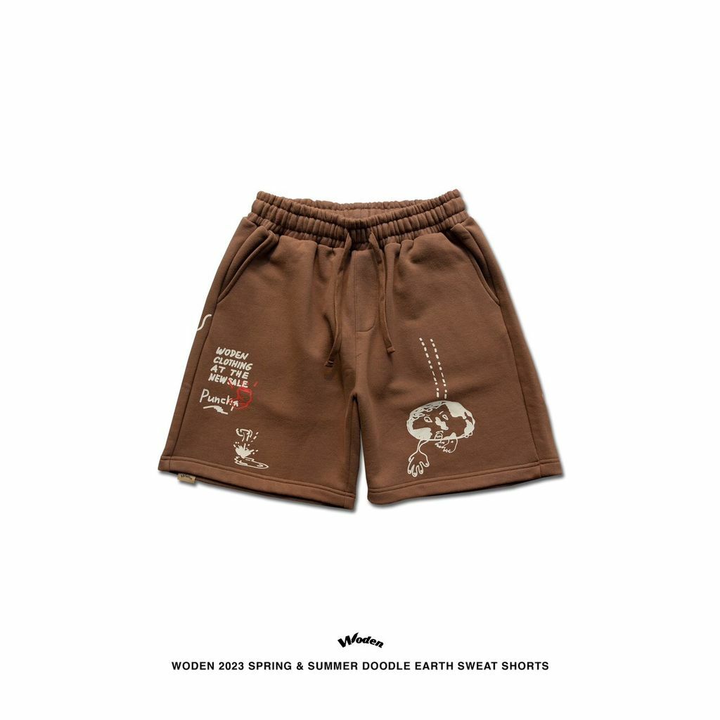 WODEN 2023 Spring & Summer Doodle Earth Sweat shorts 咖啡
