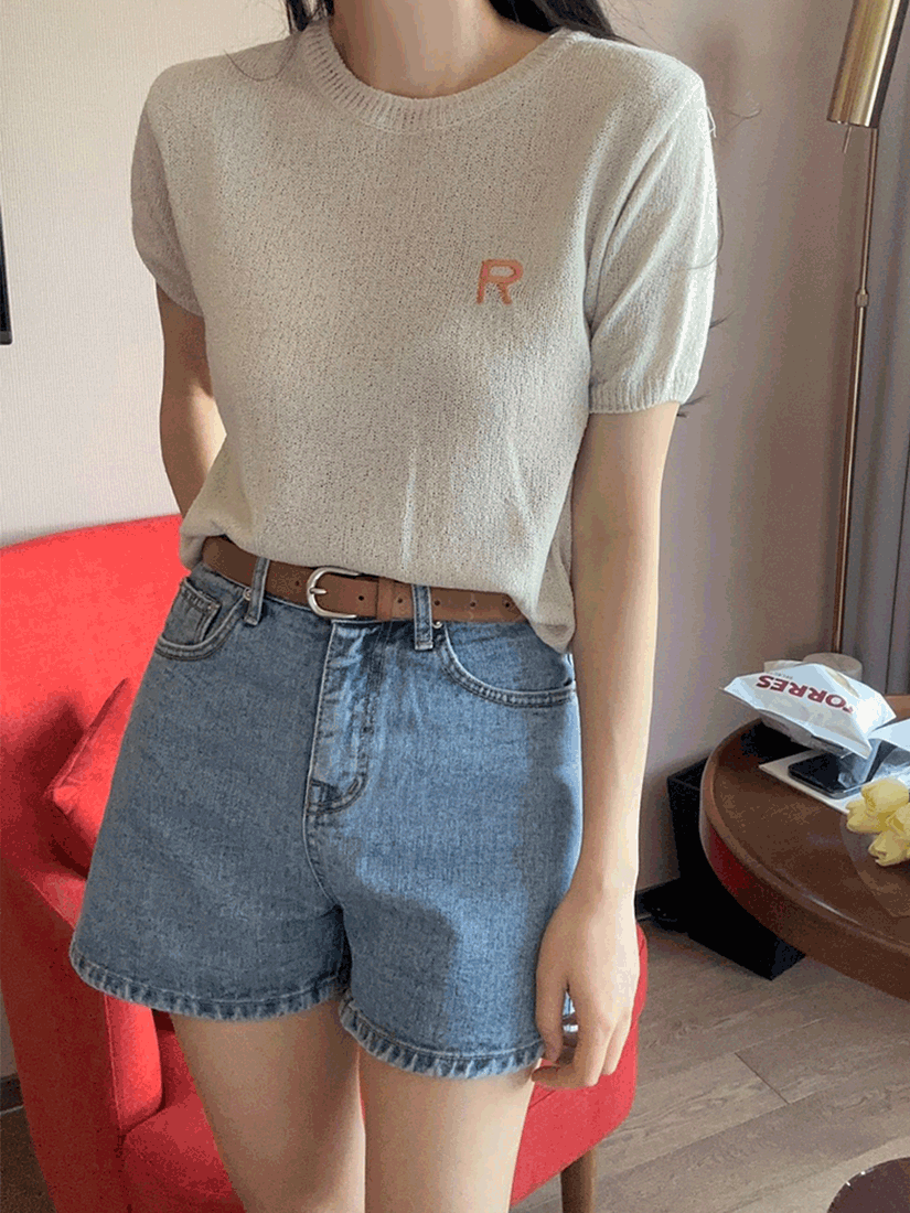 刺繡字母針織上衣 [ 3色 / Free ]