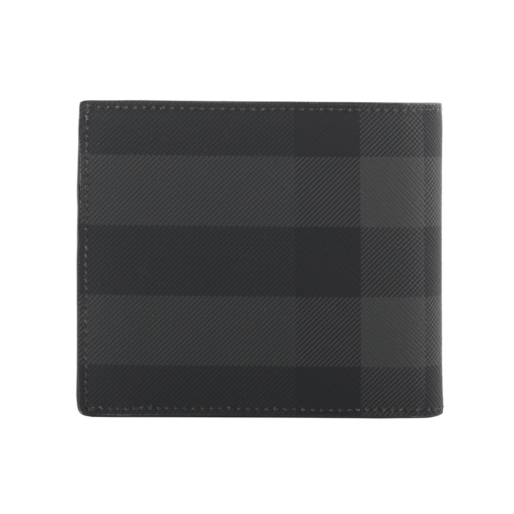【BURBERRY】經典格紋帆布對開8卡短夾(炭灰色) 8070273