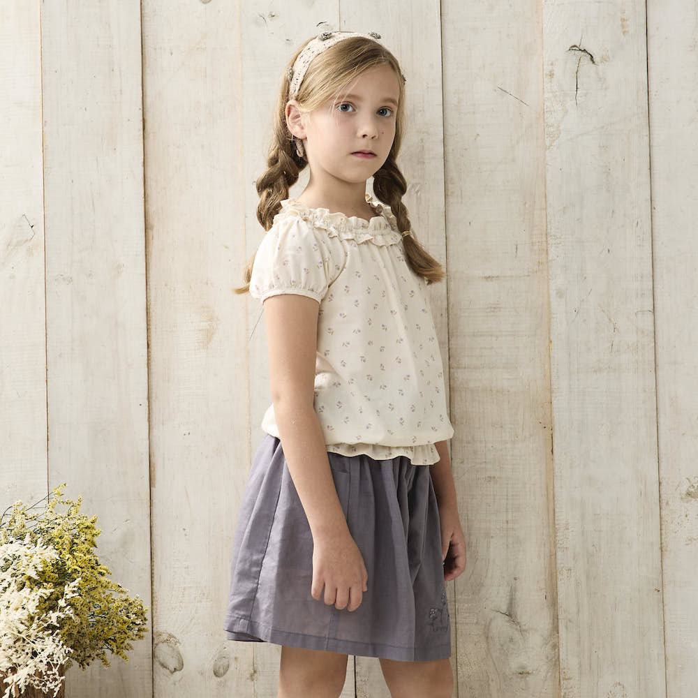 PIPPY 荷葉抽皺領印花棉質上衣 米