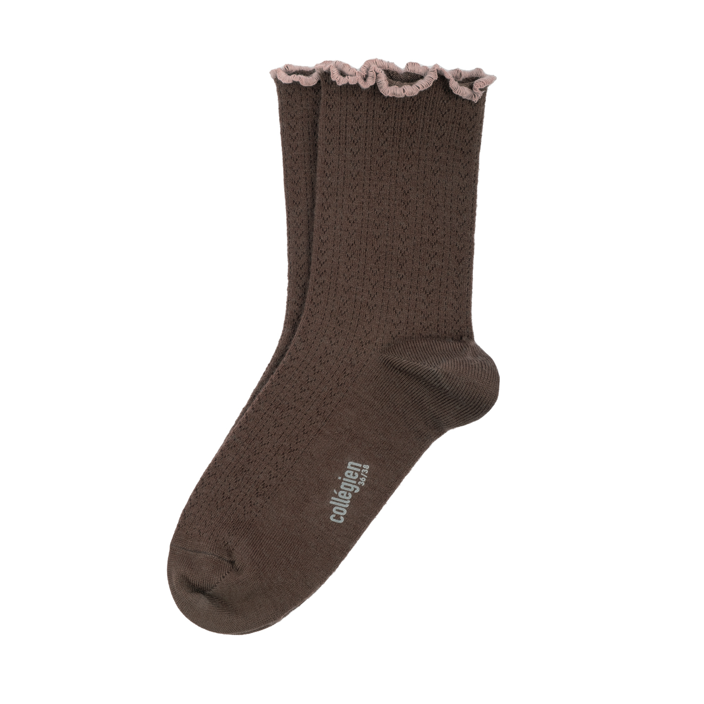 COLLÉGIEN - Ambre Lettuce Trim Pointelle Merino Wool Socks（Chocolat au lait）
