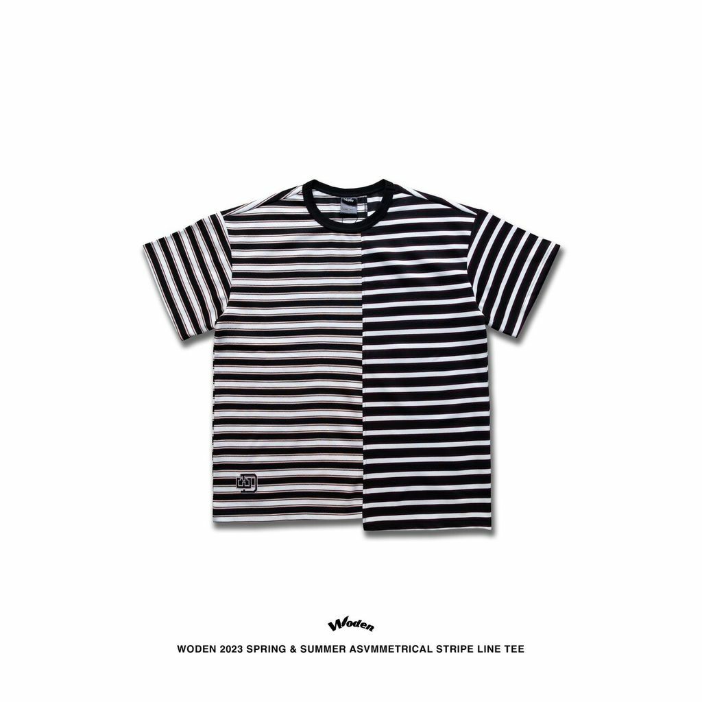 WODEN 2023 Spring & Summer Asymmetrical Stripe Line Tee