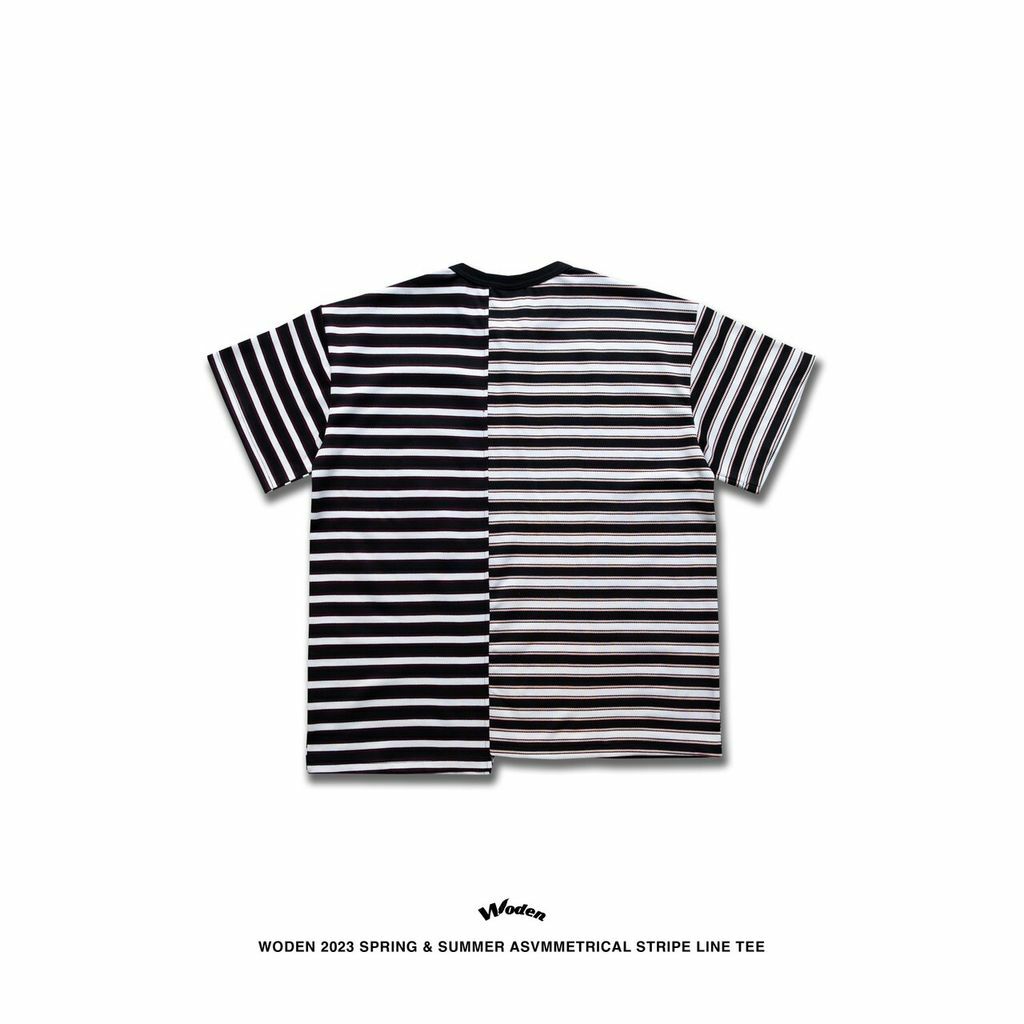 WODEN 2023 Spring & Summer Asymmetrical Stripe Line Tee