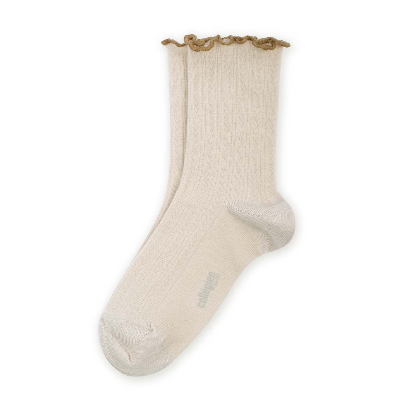 COLLÉGIEN - Ambre Lettuce Trim Pointelle Merino Wool Socks（Doux Agneaux）