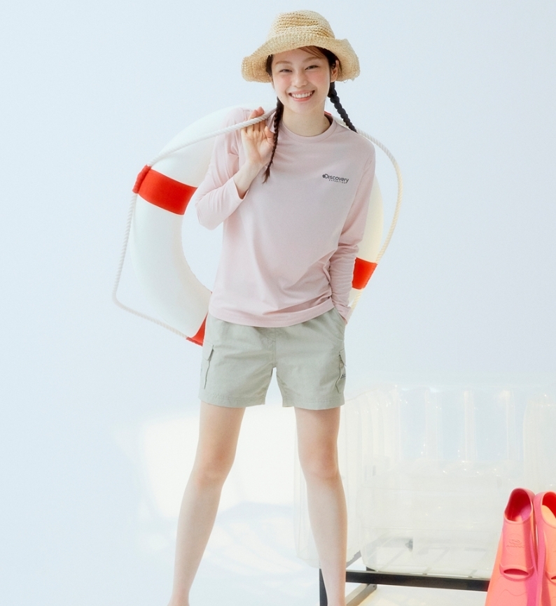 韓國代購 Discovery Expedition 女款 休閒海灘褲 大口袋 卡其 JUN-