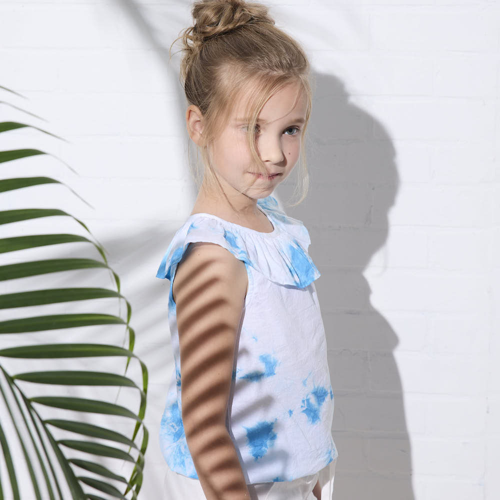 PIPPY甜美綁染荷葉領棉質上衣 白