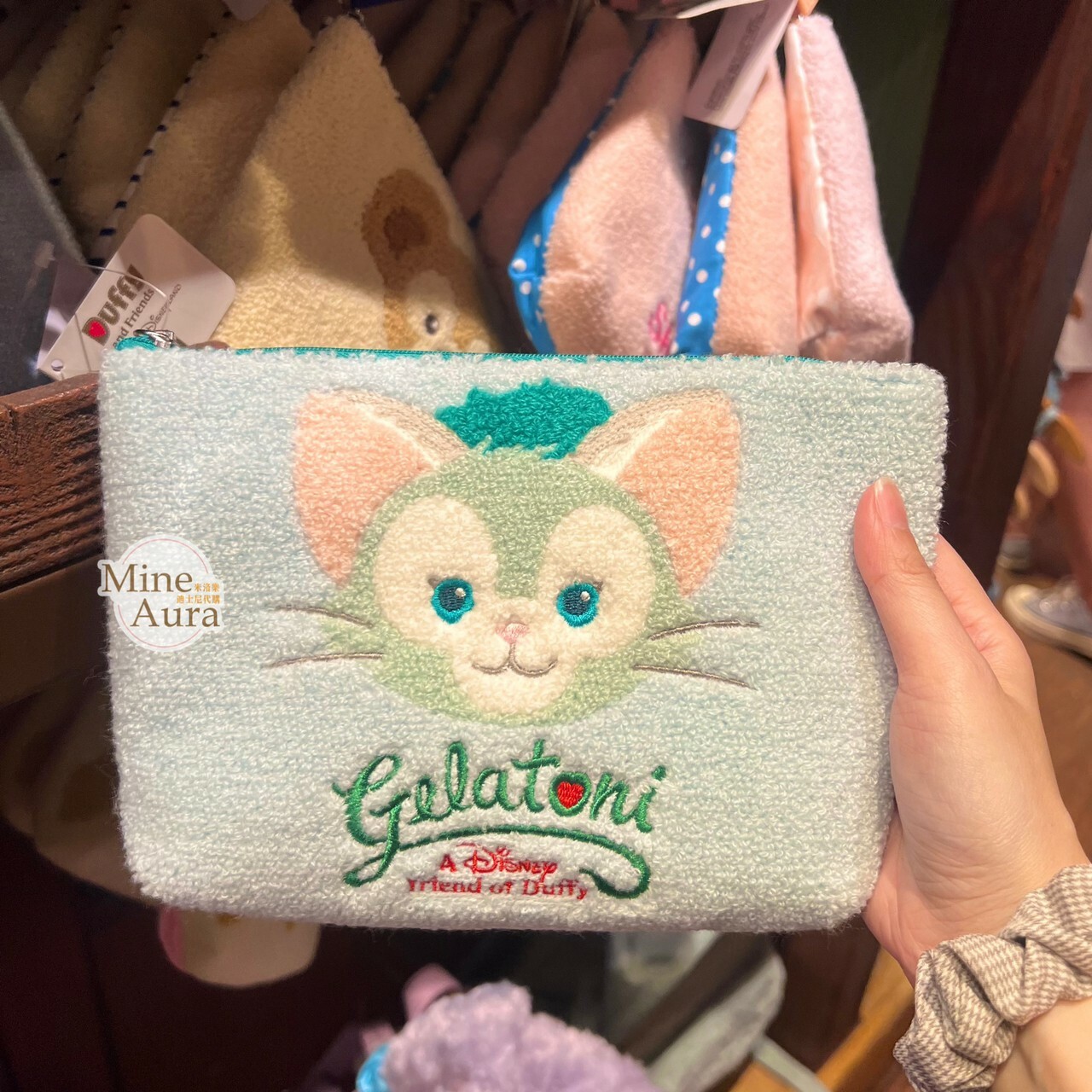 (現貨) 傑拉托尼 畫家貓 Gelatoni 刺繡 毛巾布 收納包 化妝包 -香港迪士尼樂園