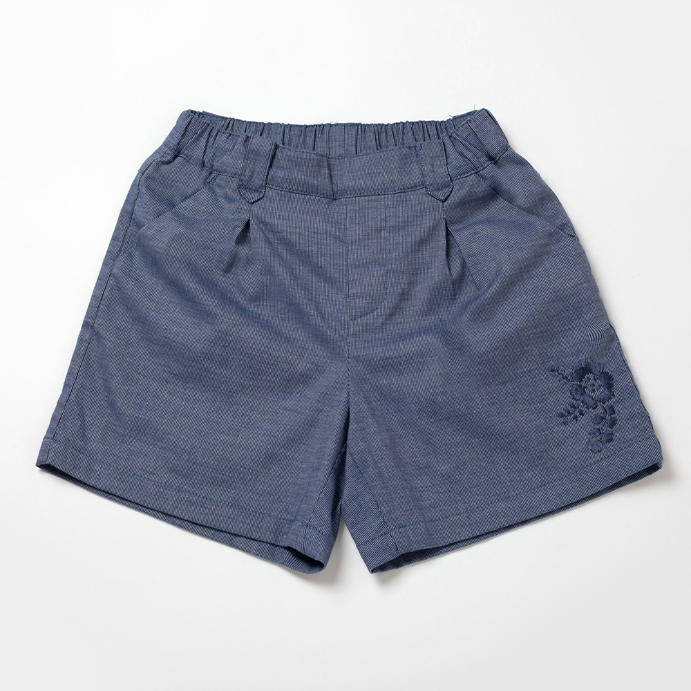 PIPPY 小花刺繡鬆緊彈性棉短褲 藍