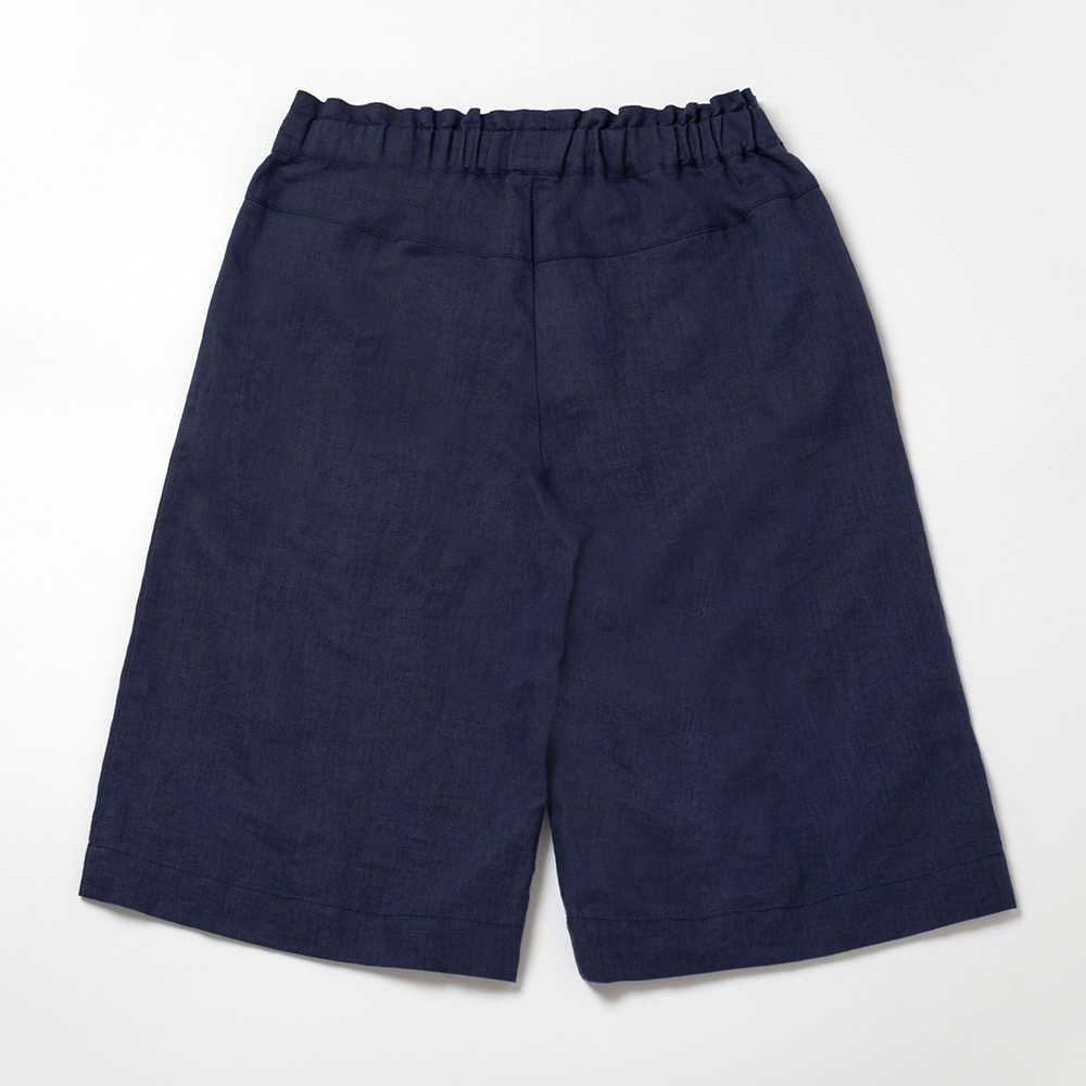 PIPPY 素面舒適棉麻寬口7分褲 藍