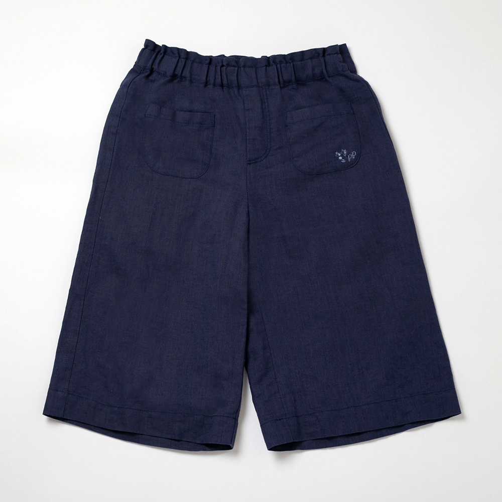 PIPPY 素面舒適棉麻寬口7分褲 藍