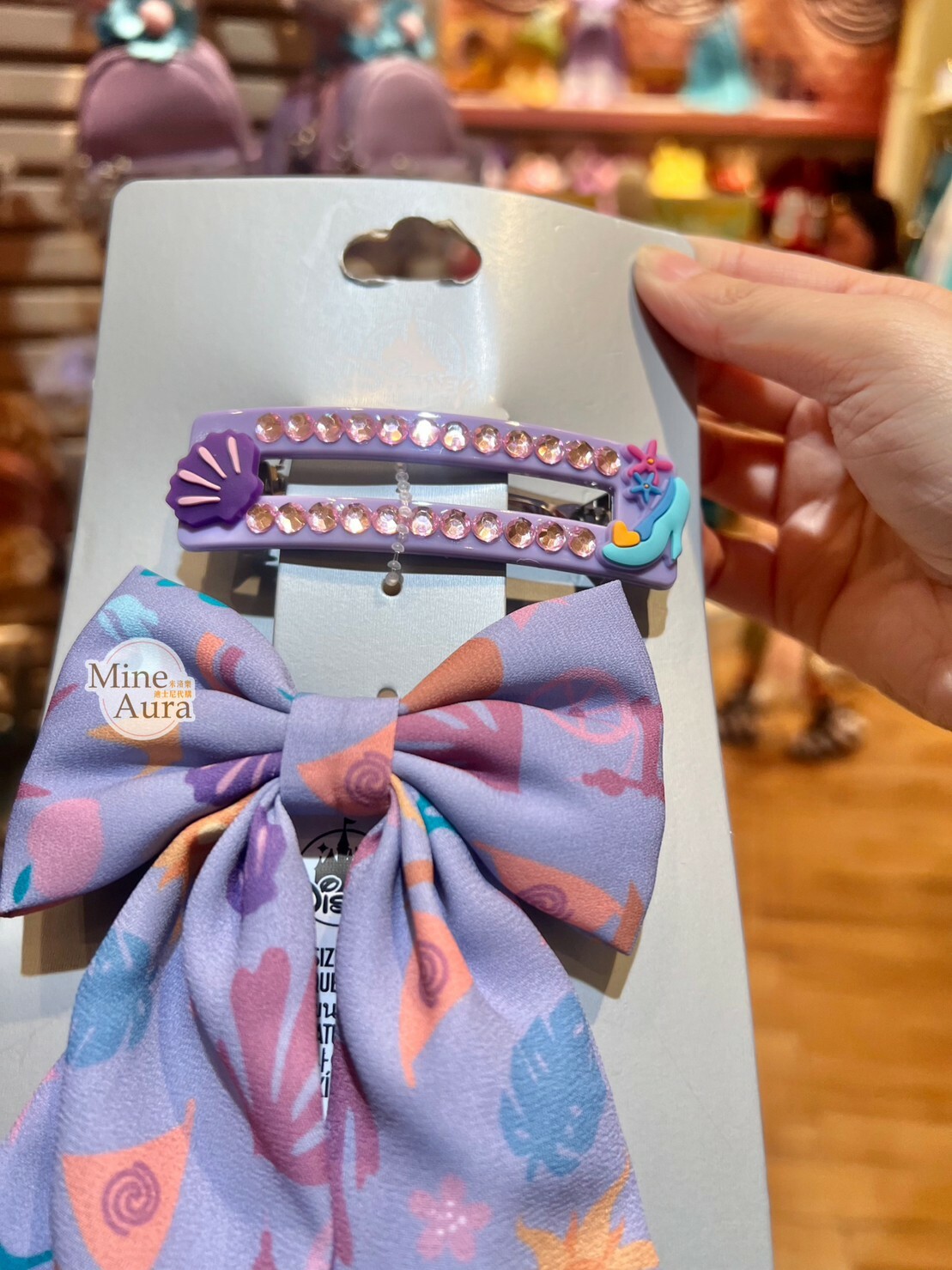 小美人魚 The Little Mermaid 亮鑽貝殼髮夾 緞帶蝴蝶結造型 髮束 髮飾 2入組 -香港迪士尼樂園