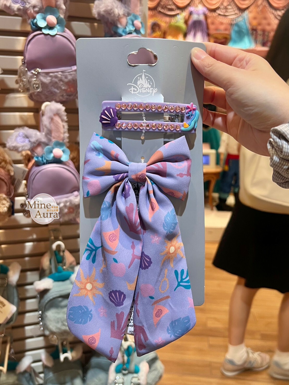 小美人魚 The Little Mermaid 亮鑽貝殼髮夾 緞帶蝴蝶結造型 髮束 髮飾 2入組 -香港迪士尼樂園