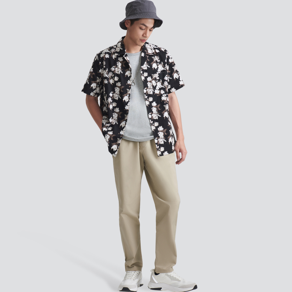 鬆緊休閒長褲-卡其