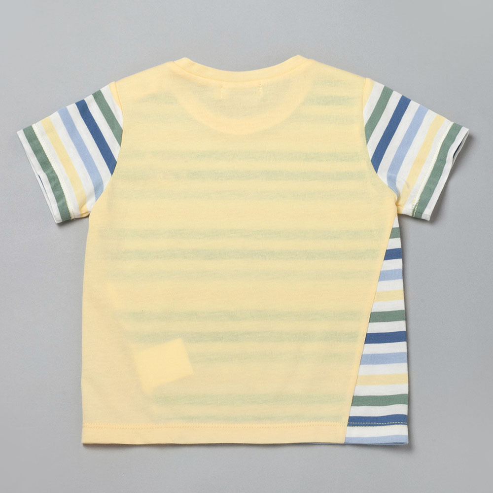 PIPPY小老虎拼接橫條棉質圓領上衣 黃