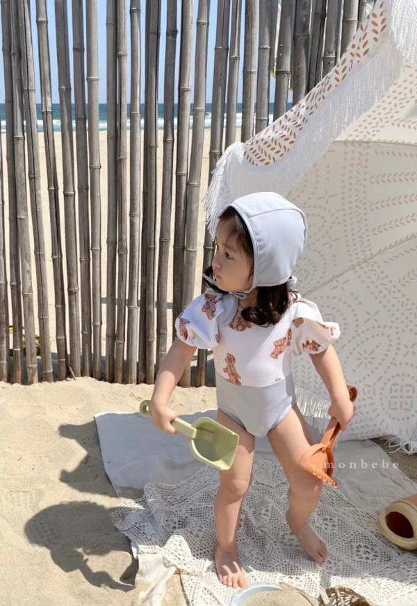Monbebe 熊仔泳衣套裝(連泳帽)