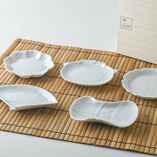 5入 深山窯白瓷小皿 木頭禮盒｜日本 Miyama 深山株式会