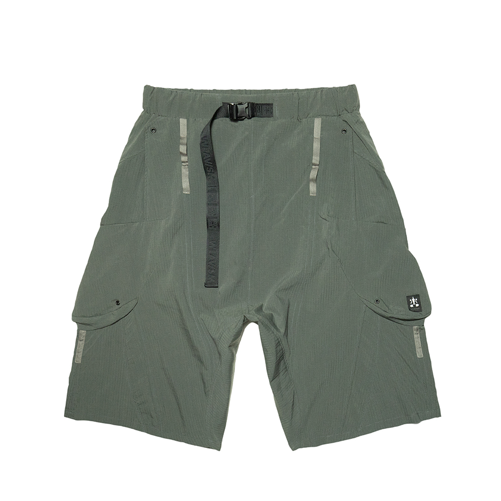 立體袋膝下飛鼠褲- 灰綠