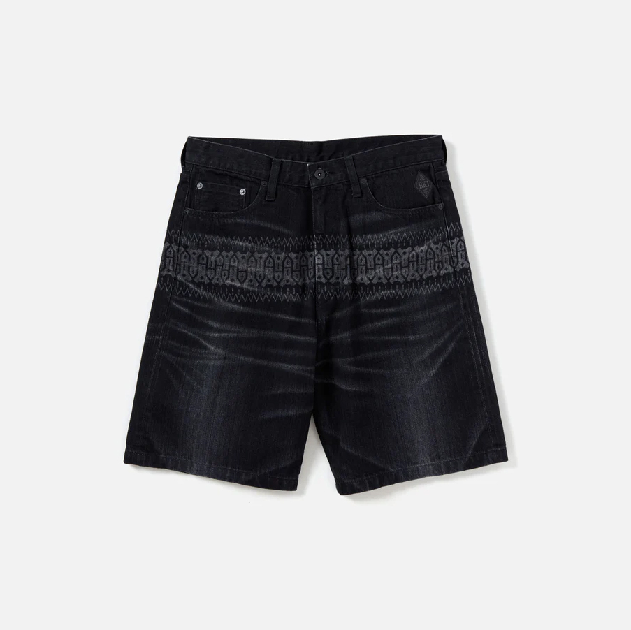 -(B015)-NEIGHBORHOOD BLACK ICON DENIM SHORTS 民族風圖騰 牛仔短褲 黑色-231XBNH-PTM10