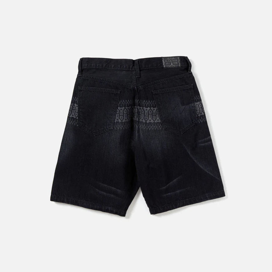 -(B015)-NEIGHBORHOOD BLACK ICON DENIM SHORTS 民族風圖騰 牛仔短褲 黑色-231XBNH-PTM10