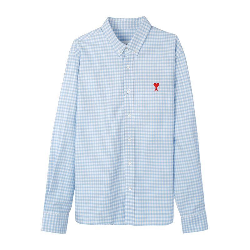 AMI Logo 刺繡格紋襯衫 -T