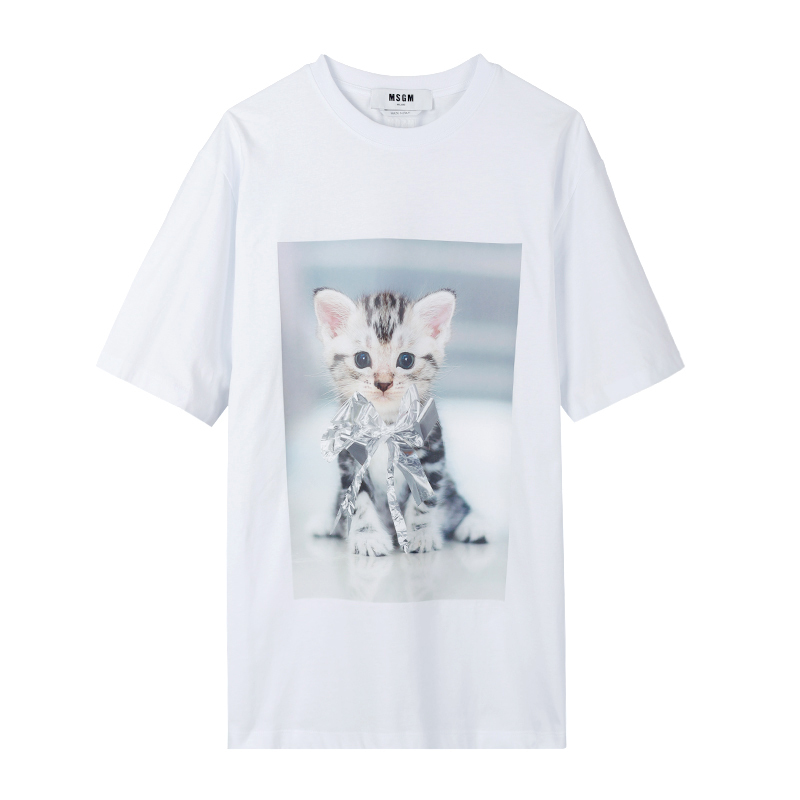 MSGM 貓咪圖案白色T恤 -T