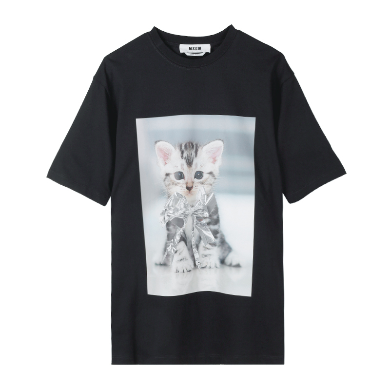 MSGM 貓咪圖案黑色T恤 -T