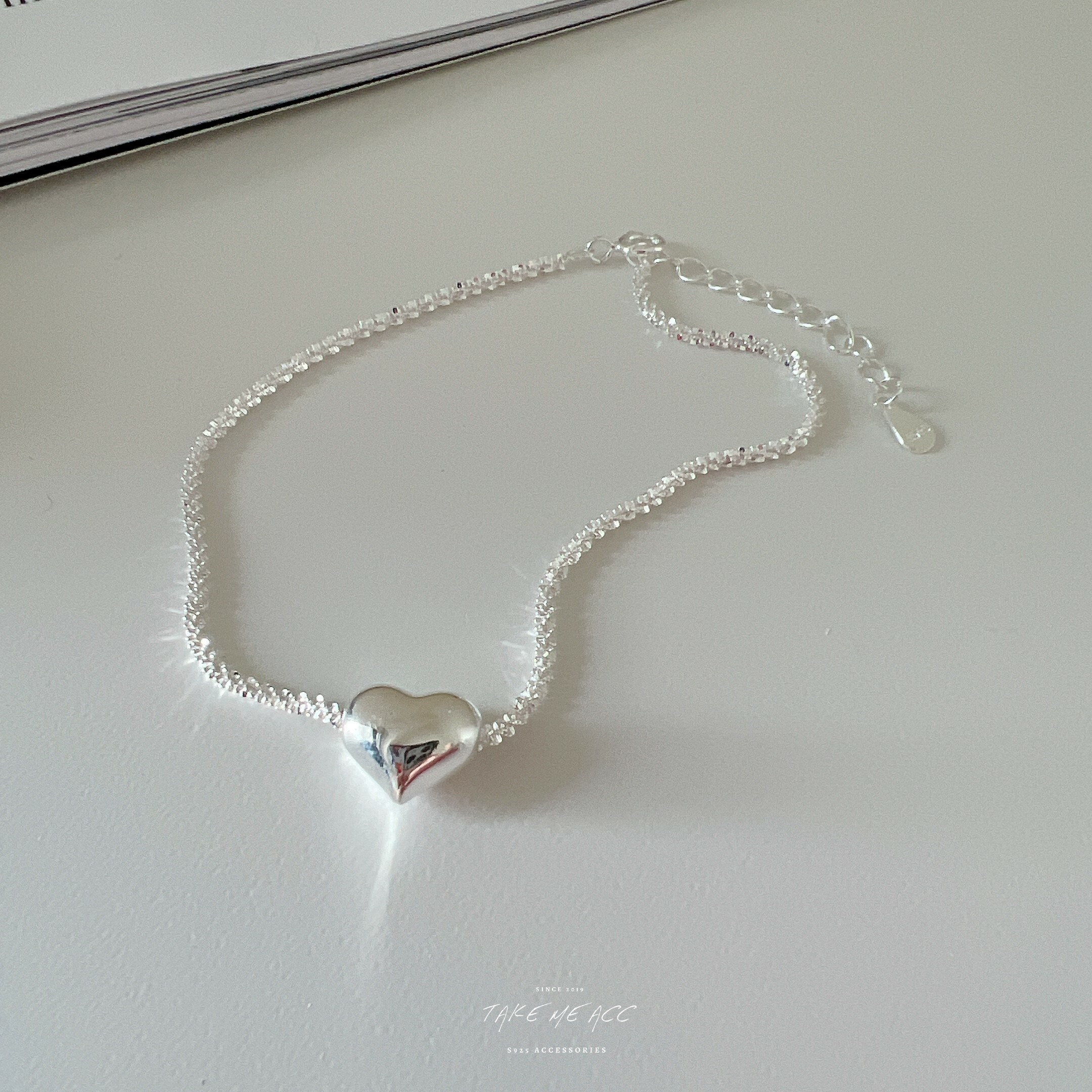 超美的星光熠熠愛心純銀手鍊｜ 韓國連線