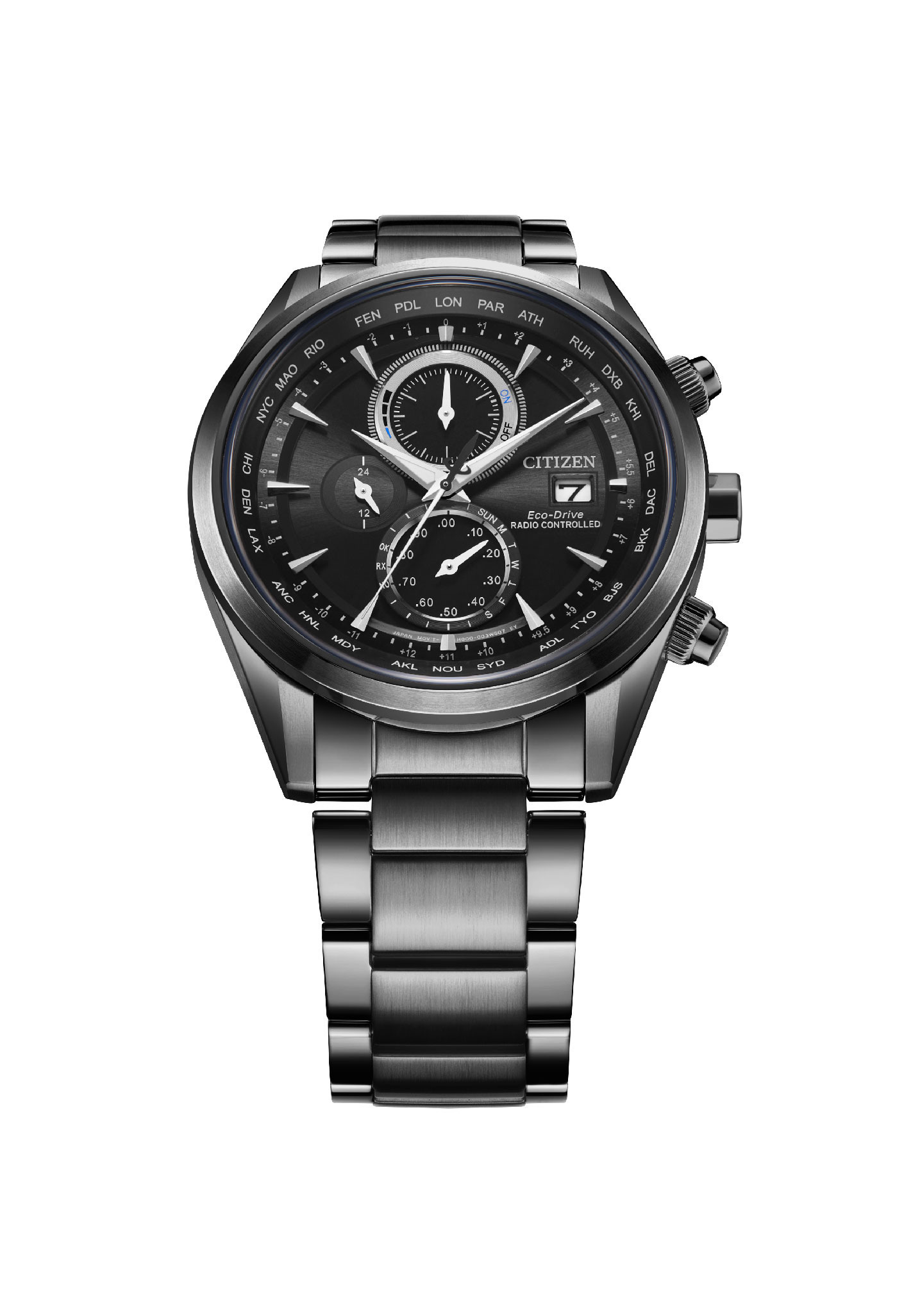 萬年鐘錶 - Citizen 星辰錶   菁英全黑光動能電波男錶  AT8265-81E   錶徑43MM