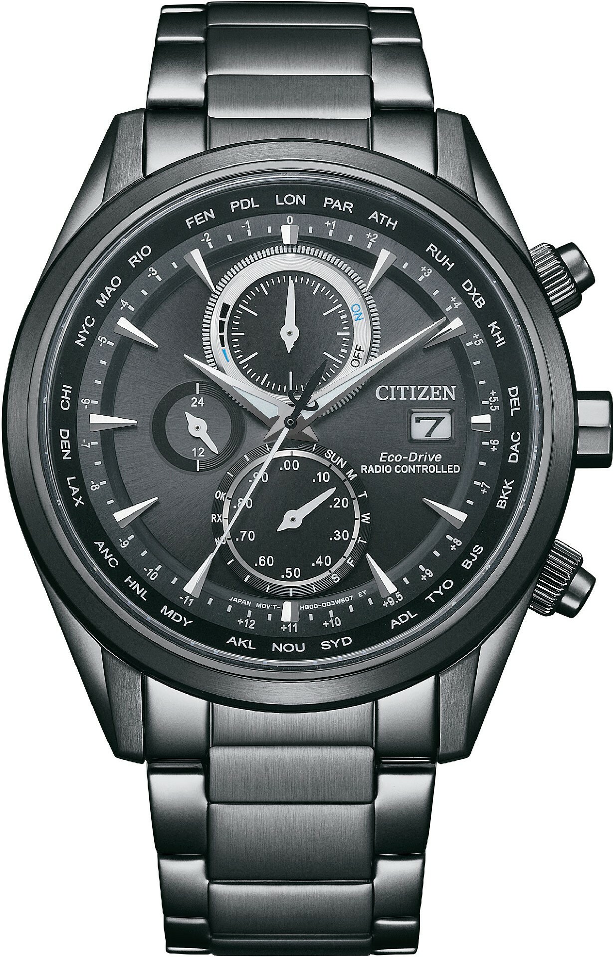 萬年鐘錶 - Citizen 星辰錶   菁英全黑光動能電波男錶  AT8265-81E   錶徑43MM