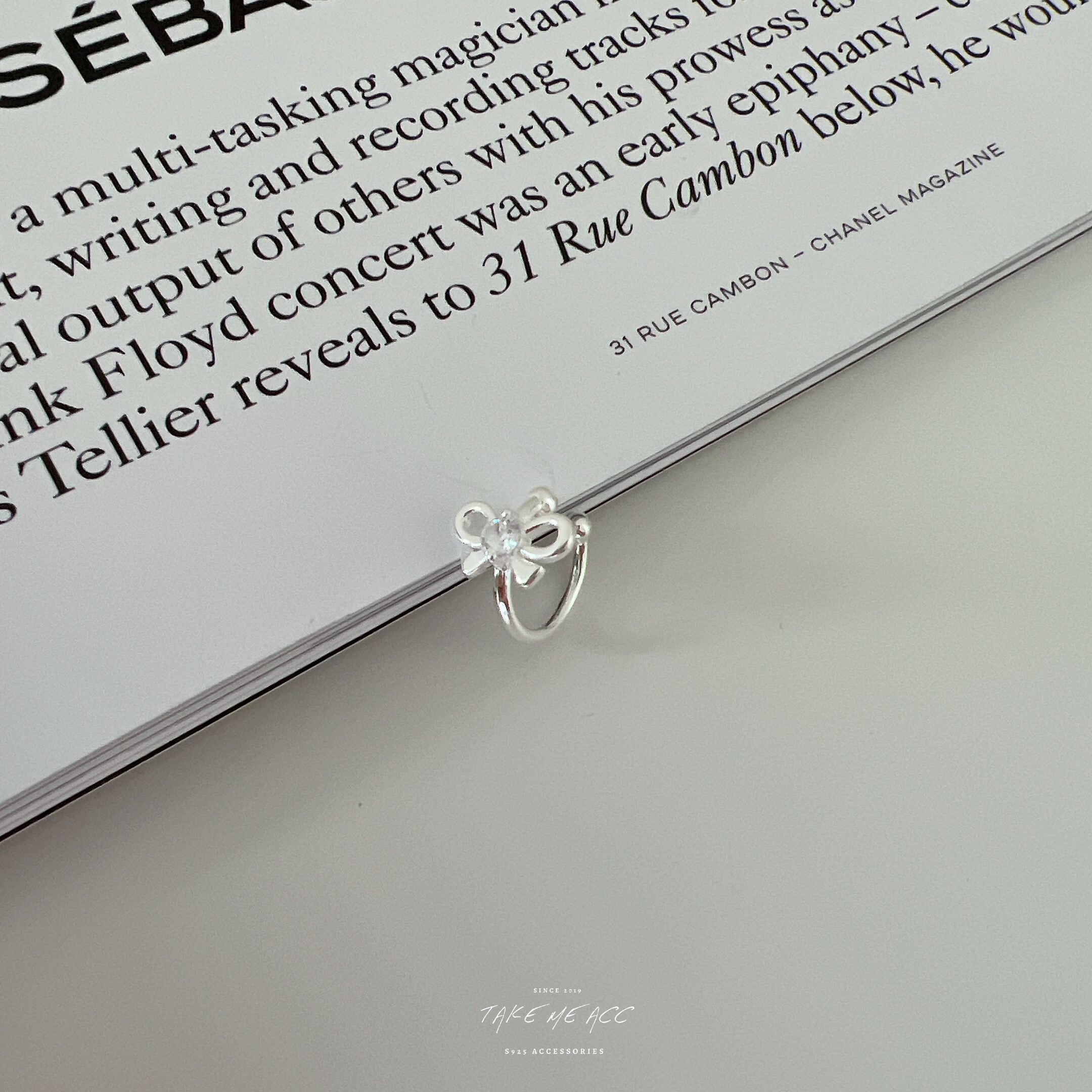 沒耳洞女孩福音蝴蝶結純銀耳骨夾(單只售)｜ 韓國連線