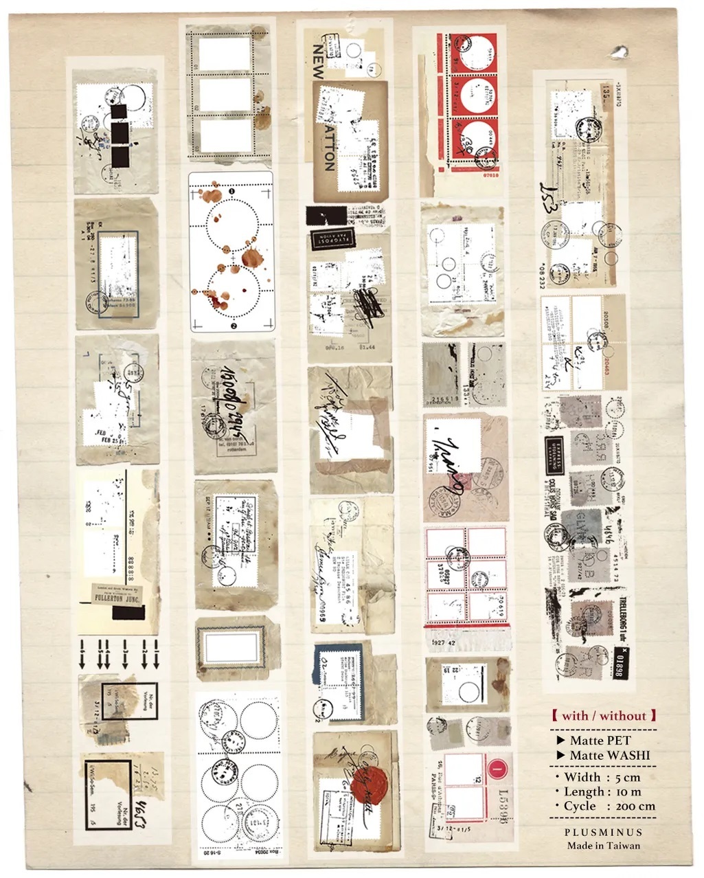 PLUSMINUS．With/Without 5cm霧面PET/霧面日本和紙膠帶 <整捲/分裝>