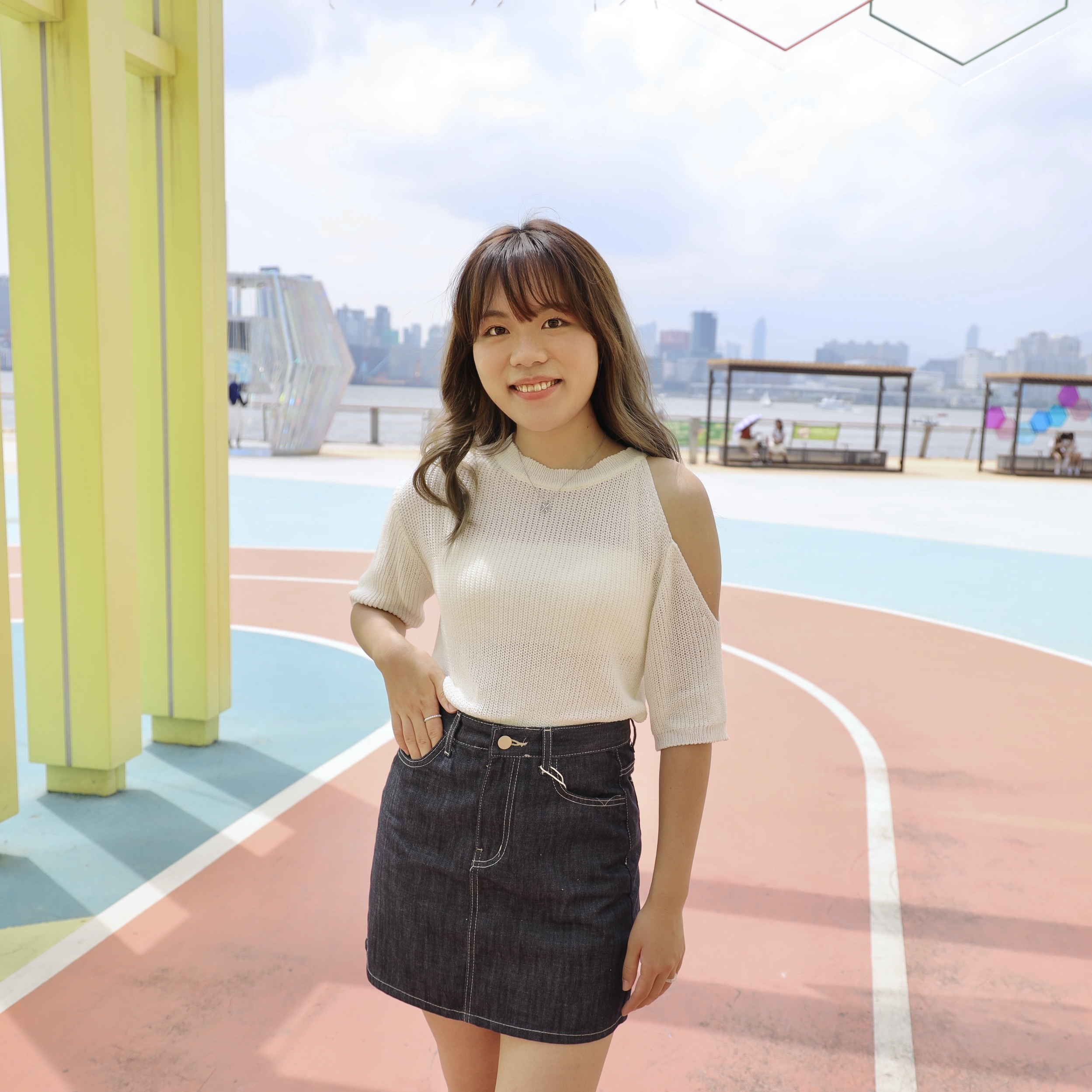 ✨ ||SK243|| 深藍色牛仔風活潑A字裙