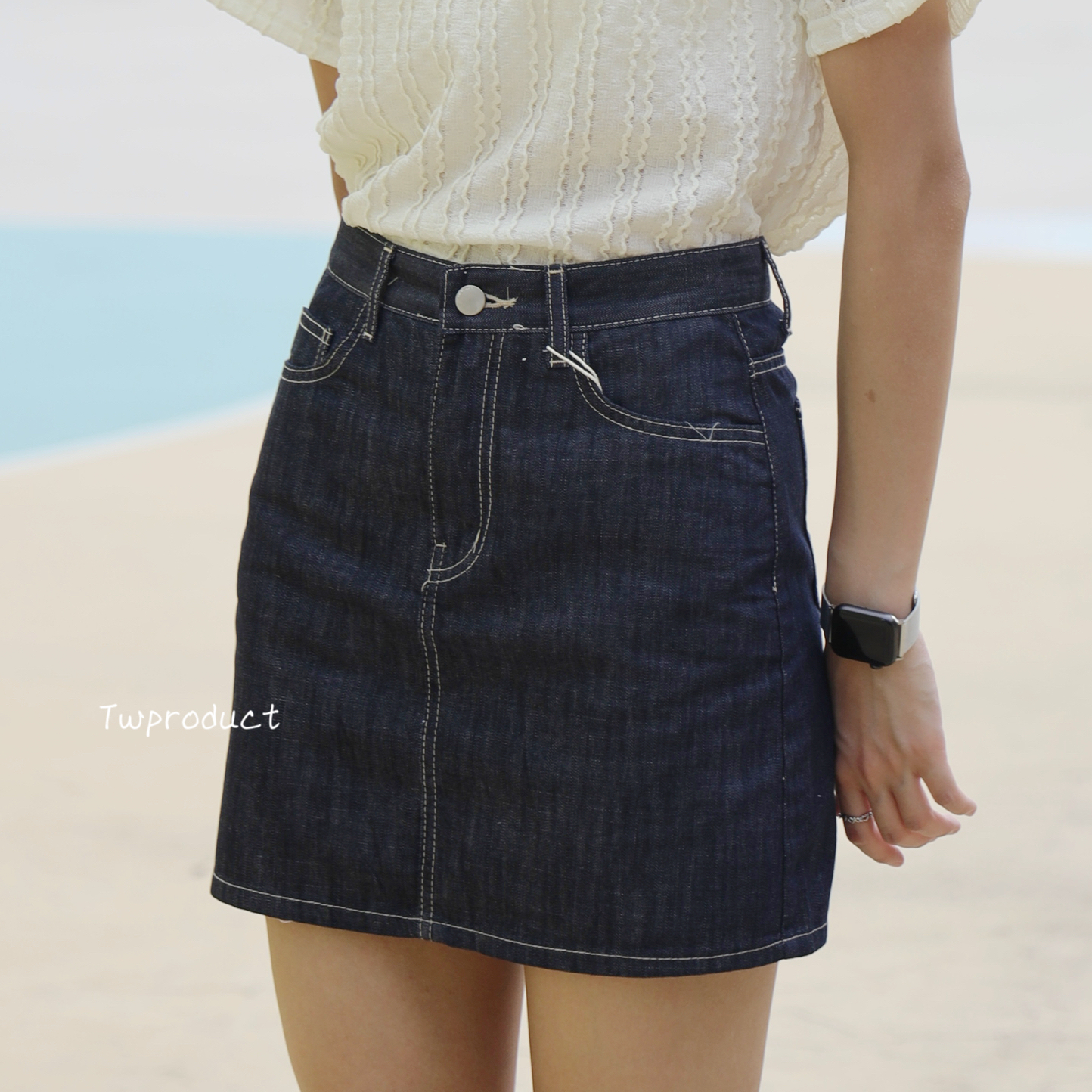 ✨ ||SK243|| 深藍色牛仔風活潑A字裙