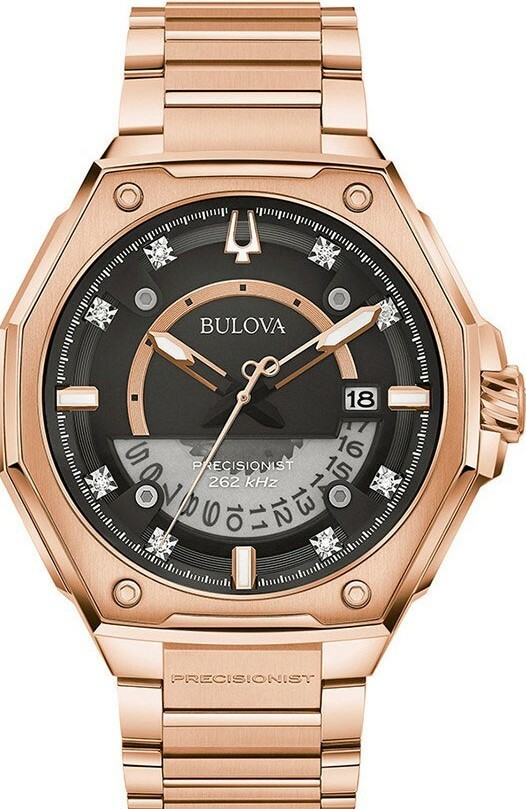 萬年鐘錶 - BULOVA 寶路華  透視日期轉盤玫瑰金霸氣石英男錶  97D129 錶徑 47MM