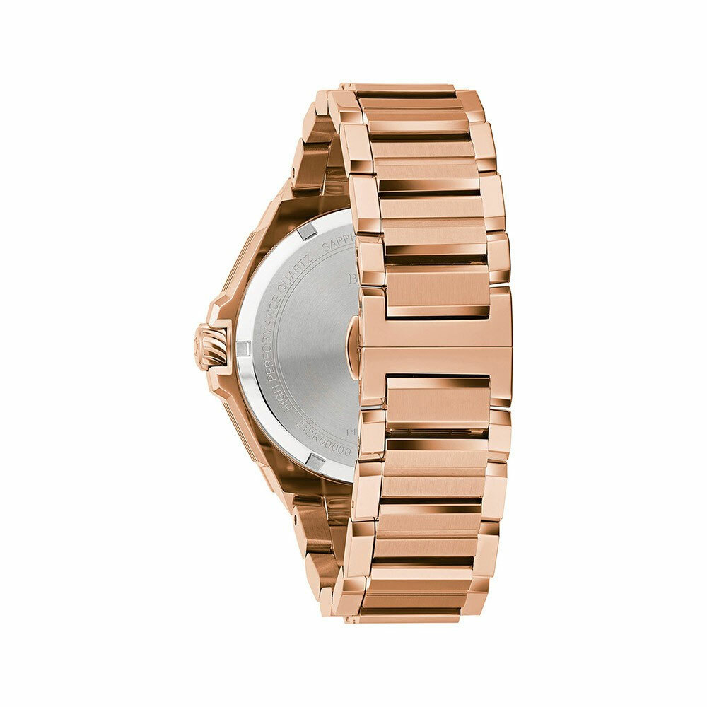 萬年鐘錶 - BULOVA 寶路華  透視日期轉盤玫瑰金霸氣石英男錶  97D129 錶徑 47MM