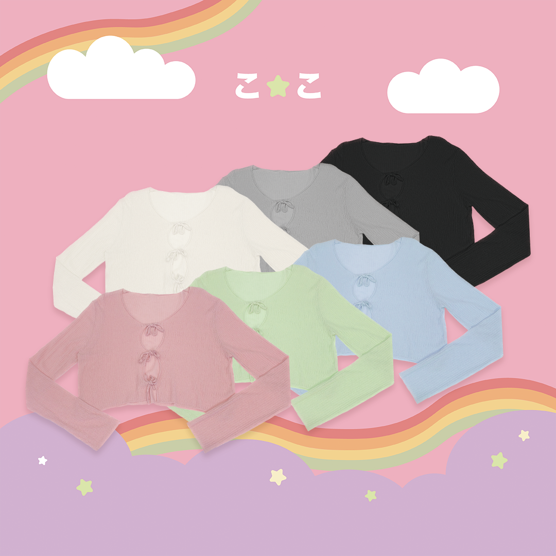 こ♡こ 糖果色蝴蝶結綁帶防曬薄針織罩衫