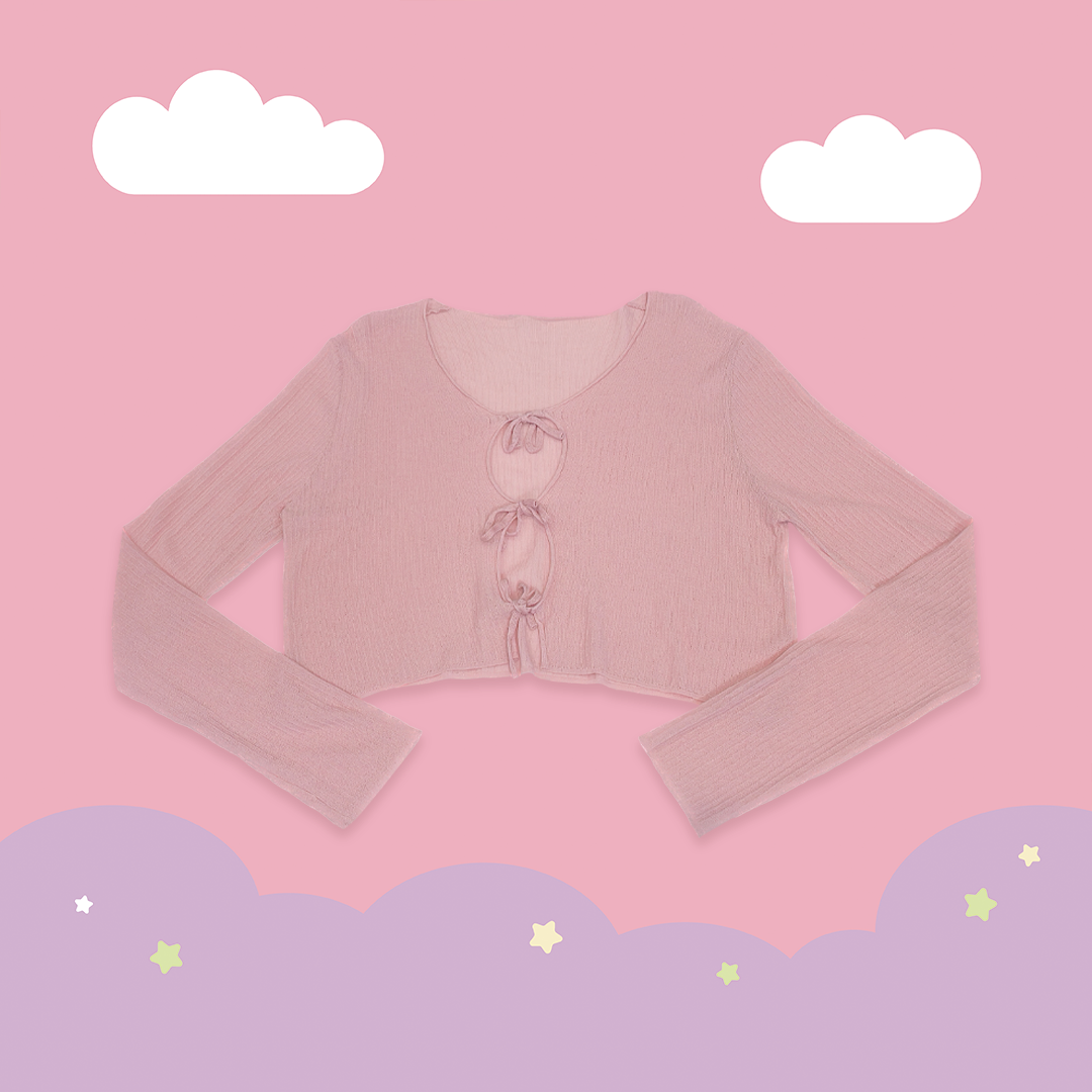 こ♡こ 糖果色蝴蝶結綁帶防曬薄針織罩衫