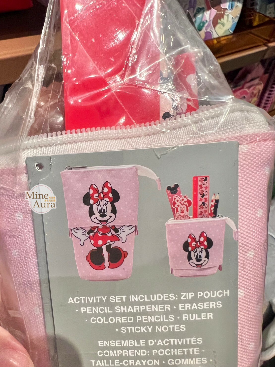 米妮 Minnie 大頭圖案 粉色點點 收納 筆袋 文具組 收納袋 -香港迪士尼樂園
