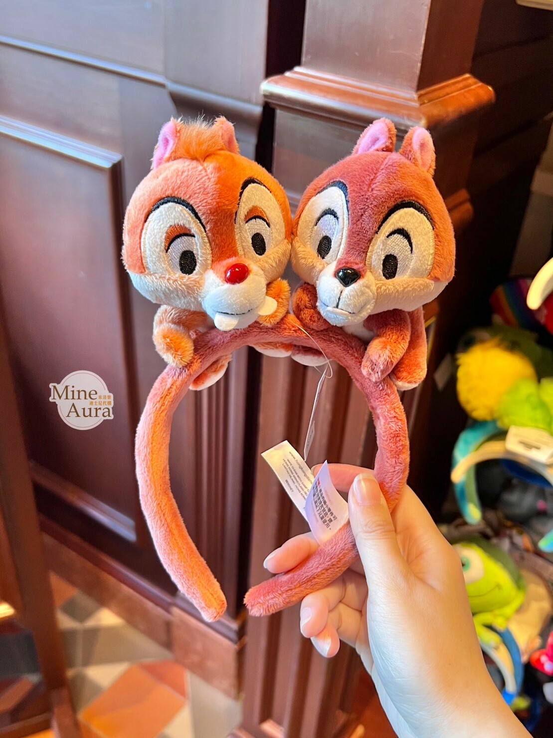 奇奇蒂蒂 Chip 'n Dale 正面趴姿 趴趴 絨毛造型 髮圈 髮箍 -香港迪士尼樂園