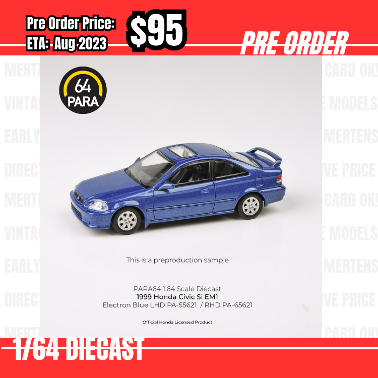 PO-$95 * PARA64 * 1:64 1999 Honda Civic Si Electron Blue Pearl  RHD [OD28/06]