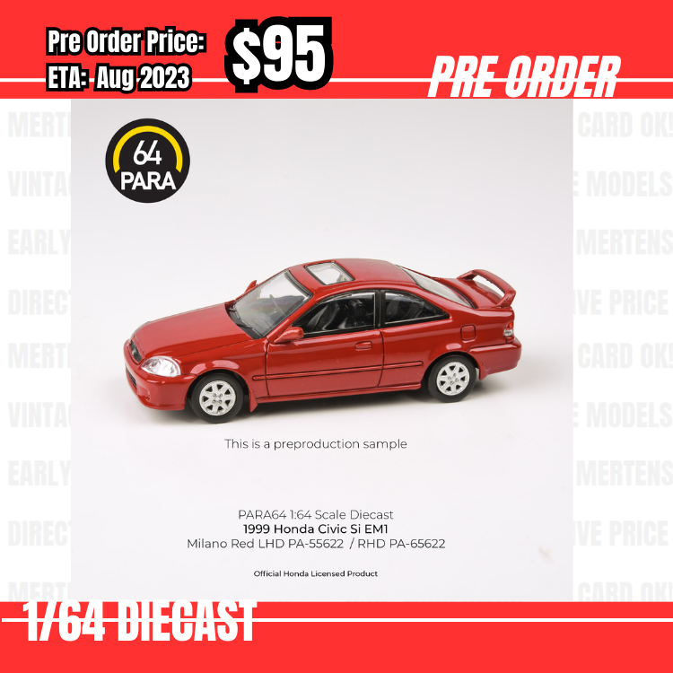 PO-$95 * PARA64 * 1:64 1999 Honda Civic Si Milano Red RHD [OD28/06]