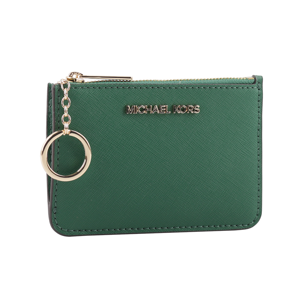 【Michael Kors 】素面皮革零錢包/卡夾/鑰匙包(寶石綠) 35F7GTVU1L JEWEL GRE