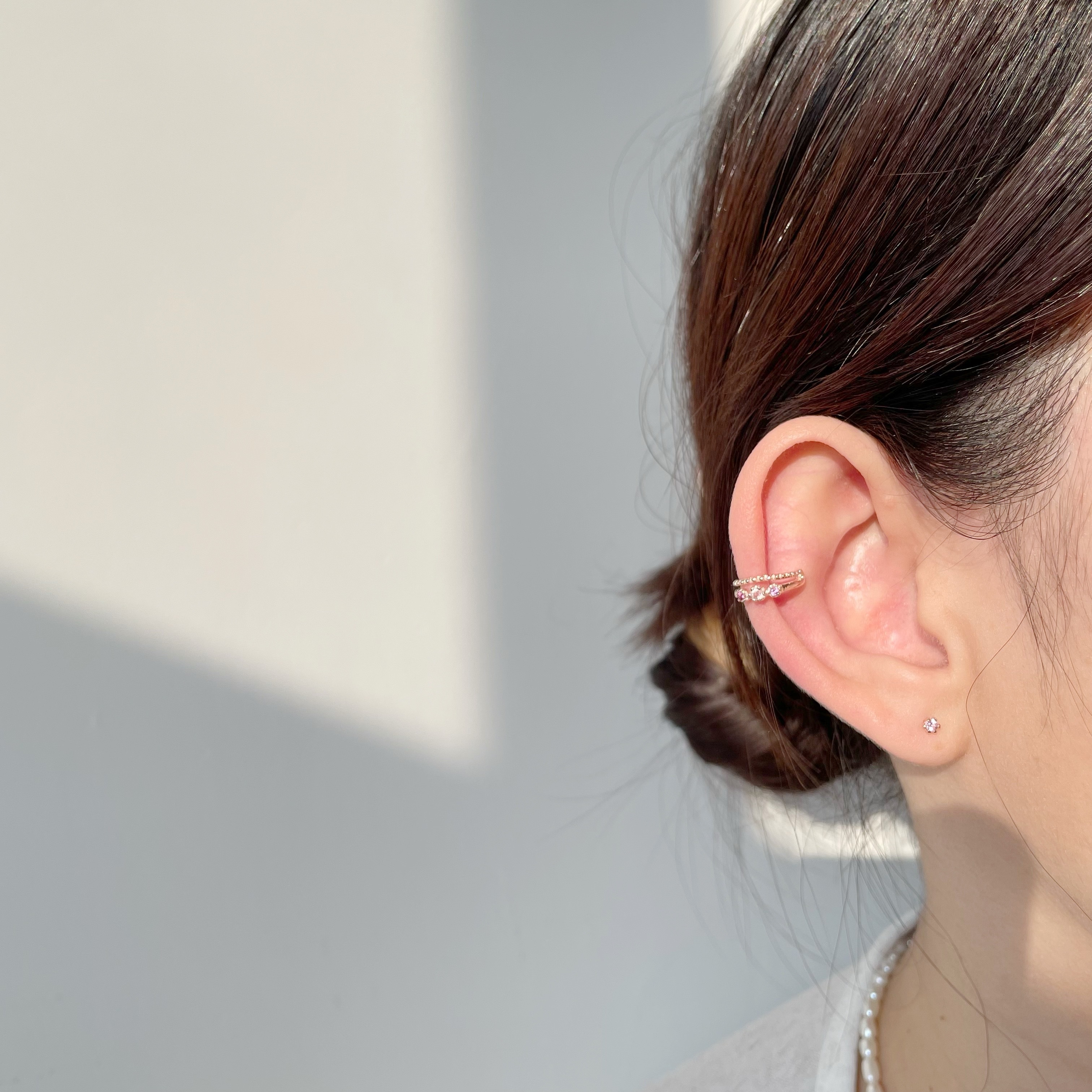 mini六爪粉晶雙層耳骨夾