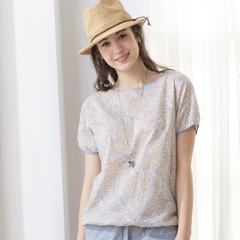 PIPPY春天花卉純棉圓領短袖上衣 粉