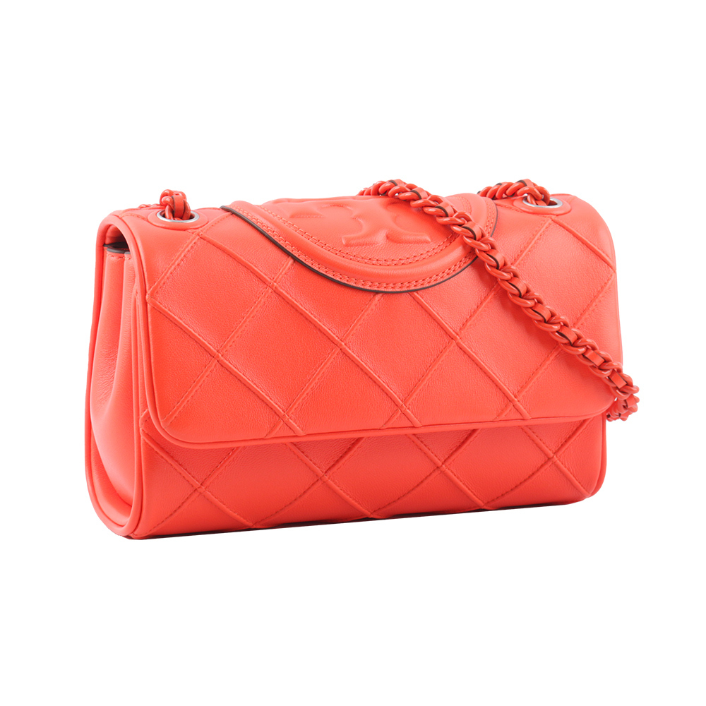 【TORY BURCH】Fleming 縫線翻蓋小款二用包(紅莓色) 152976 600